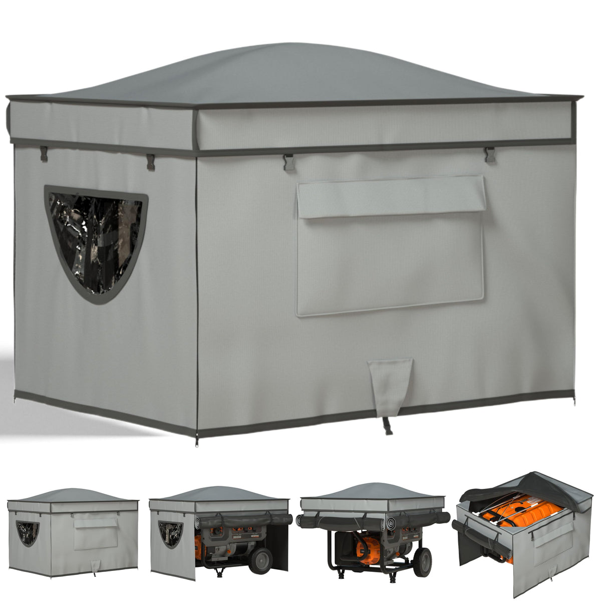 GEHENG front view showing full tent cover protecting generator from weather