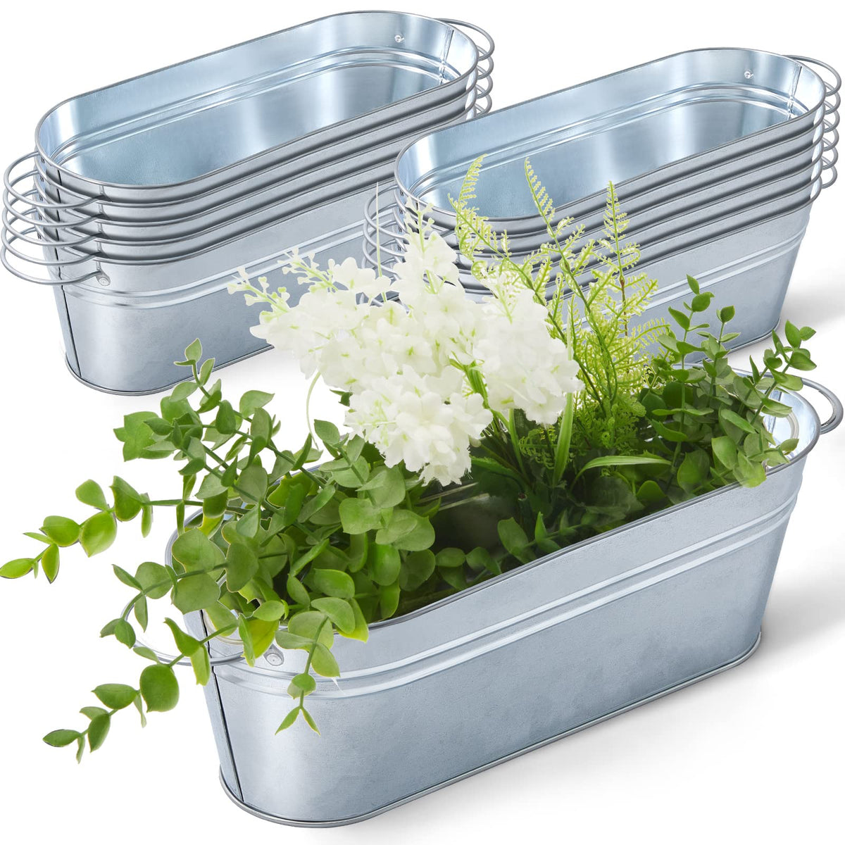 Gejoy front view of 12-piece set showing farmhouse silver finish and coordinated display benefit