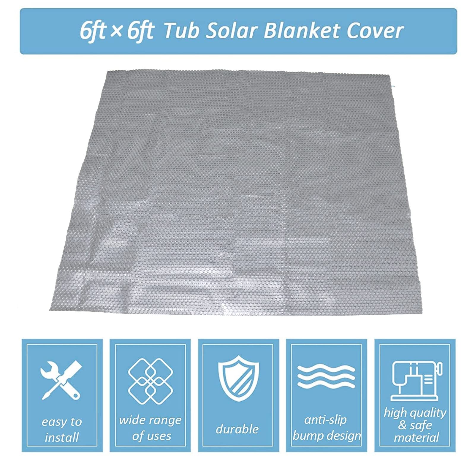 Gekufa floating solar blanket on hot tub demonstrating heat retention