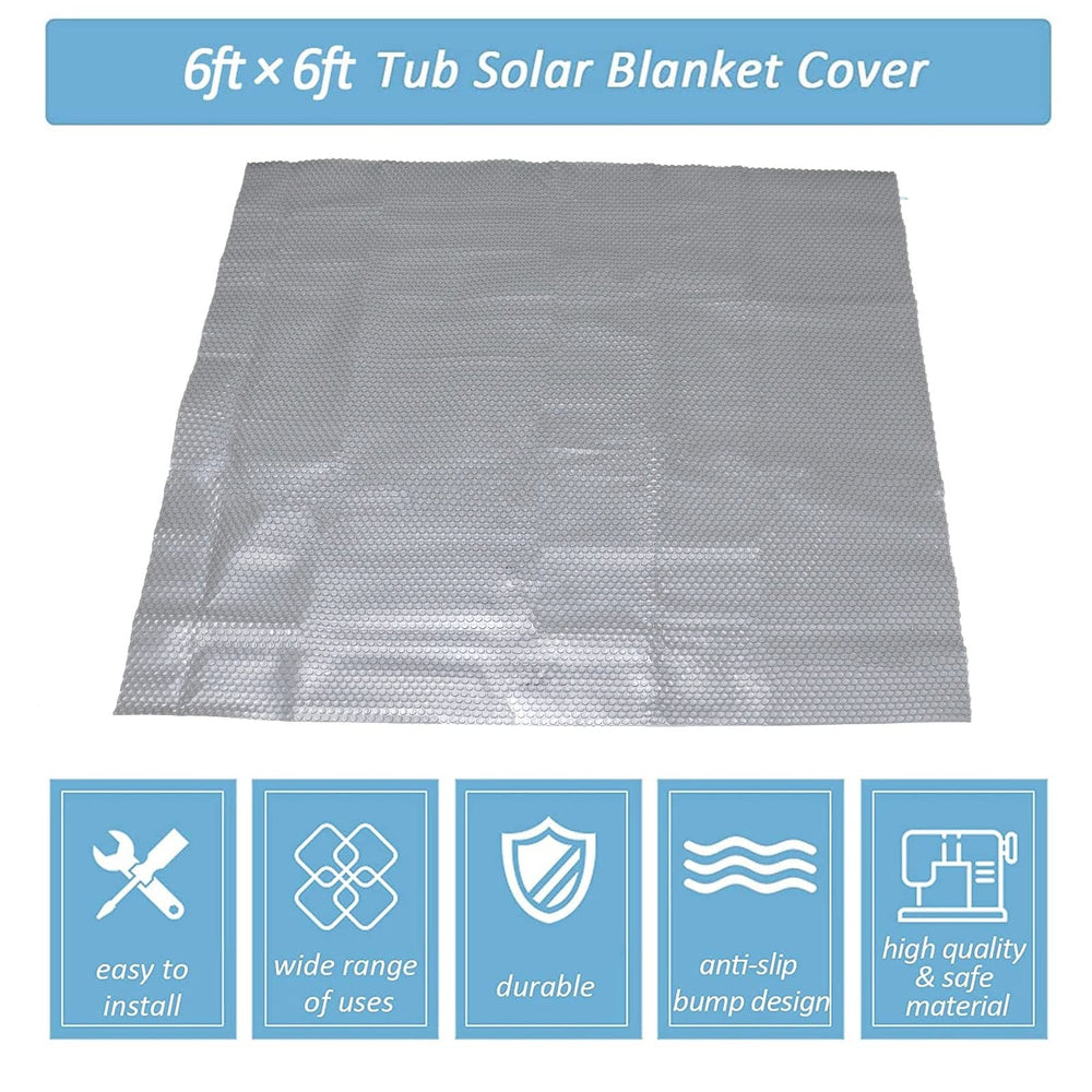 Gekufa floating solar blanket on hot tub demonstrating heat retention
