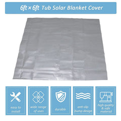 Gekufa floating solar blanket on hot tub demonstrating heat retention