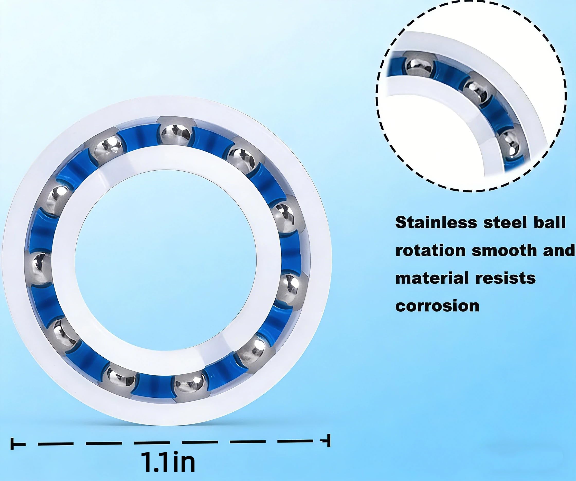 Gekufa C60 wheel bearing detail illustrating stainless steel construction for smoother rotation