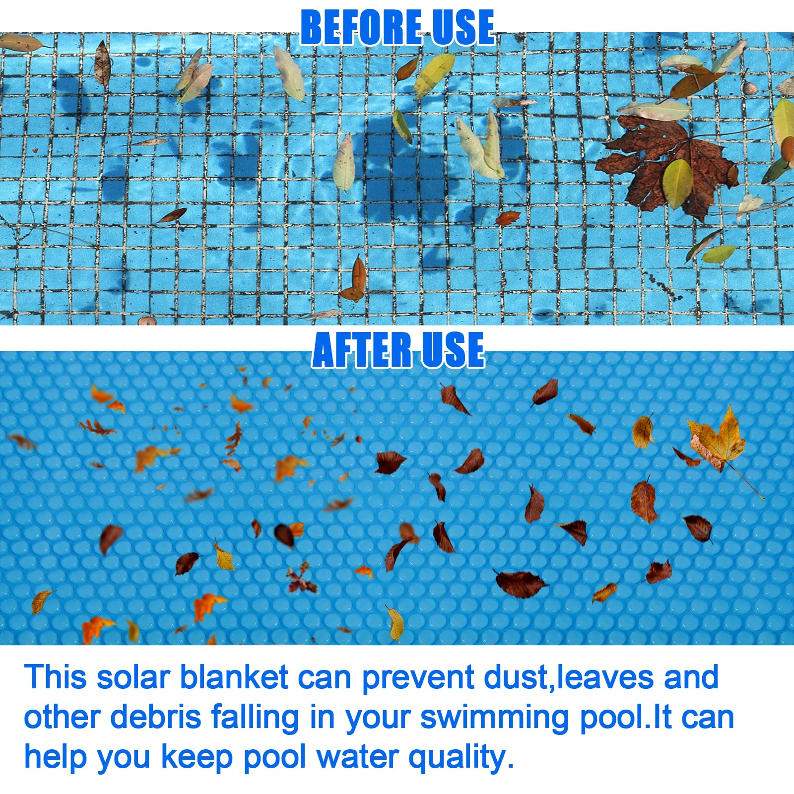 Gekufa solar blanket floating on hot tub demonstrating warmth retention benefit