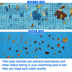 Gekufa solar blanket floating on hot tub demonstrating warmth retention benefit