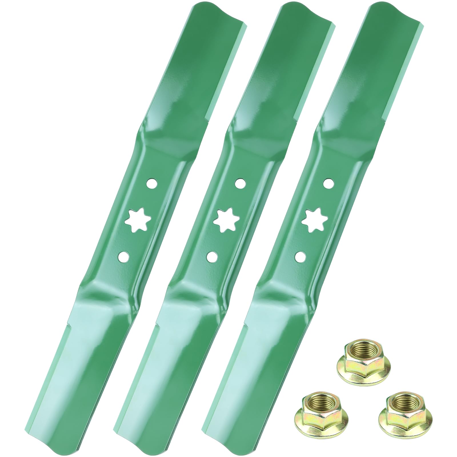 GELASKA front view of three 54-inch blades with nuts showing complete replacement set and convenience