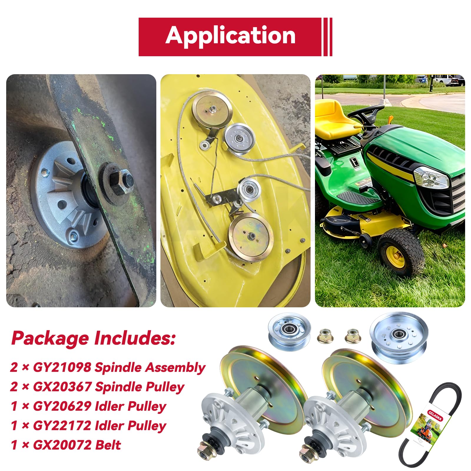 GELASKA technician replacing spindles on a lawn tractor to restore cutting