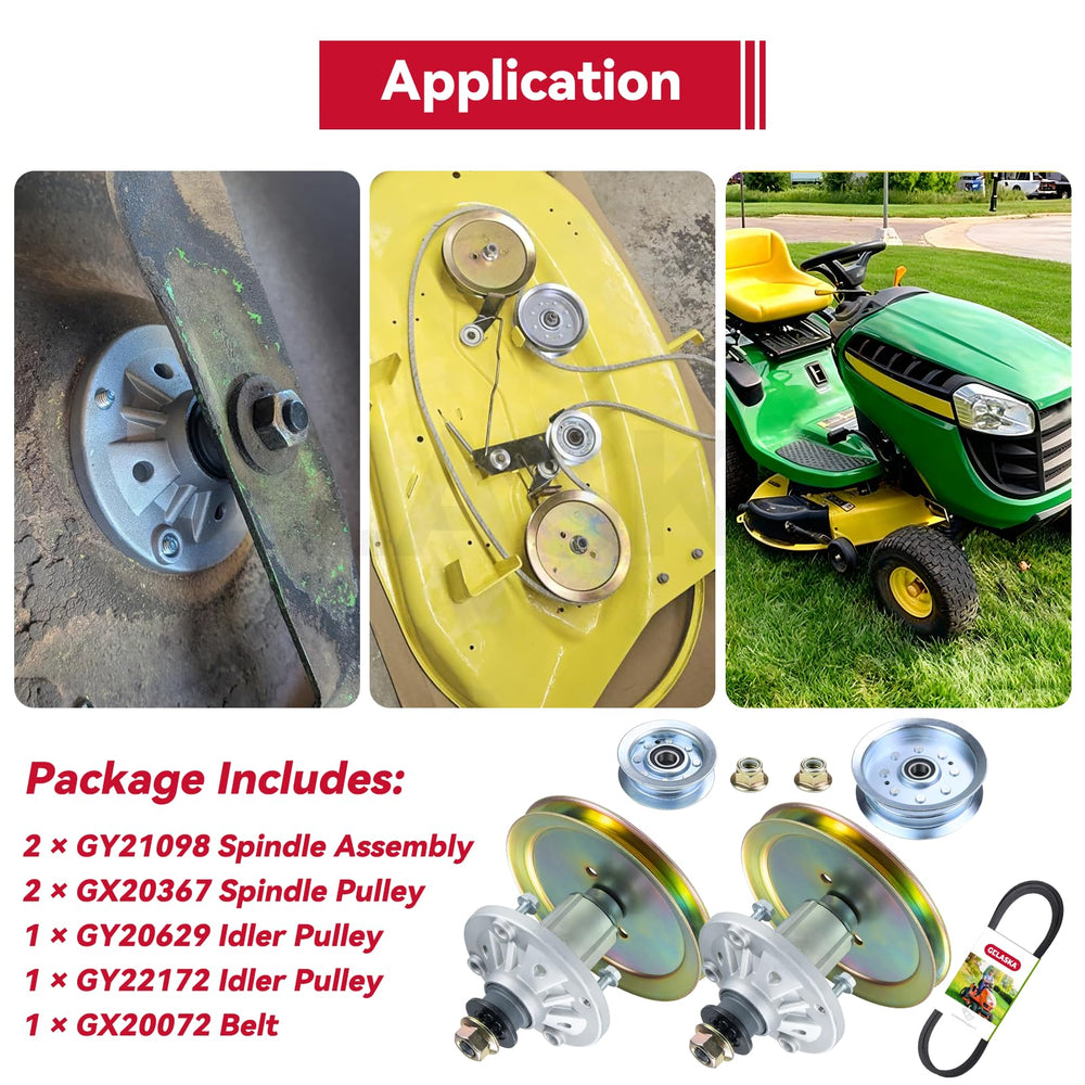 GELASKA technician replacing spindles on a lawn tractor to restore cutting