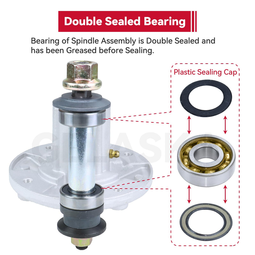GELASKA spindle shaft detail showing threaded top for secure blade mount