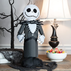 Gemmy Jack Skellington on mantel showing size, ambiance, and portability