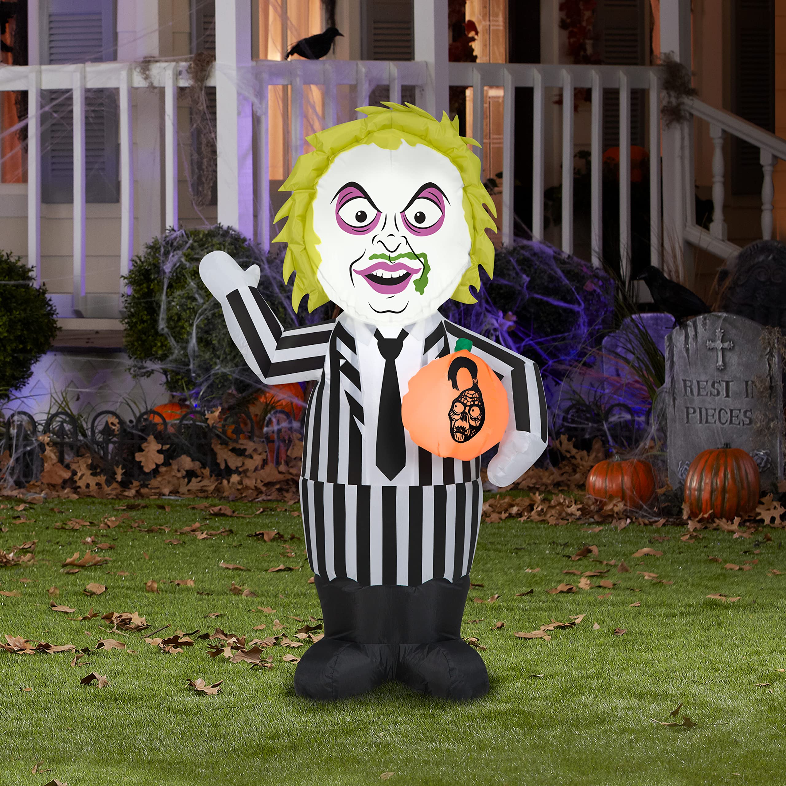 Gemmy Beetlejuice close-up of black-and-white stripes, detailed film-inspired texture