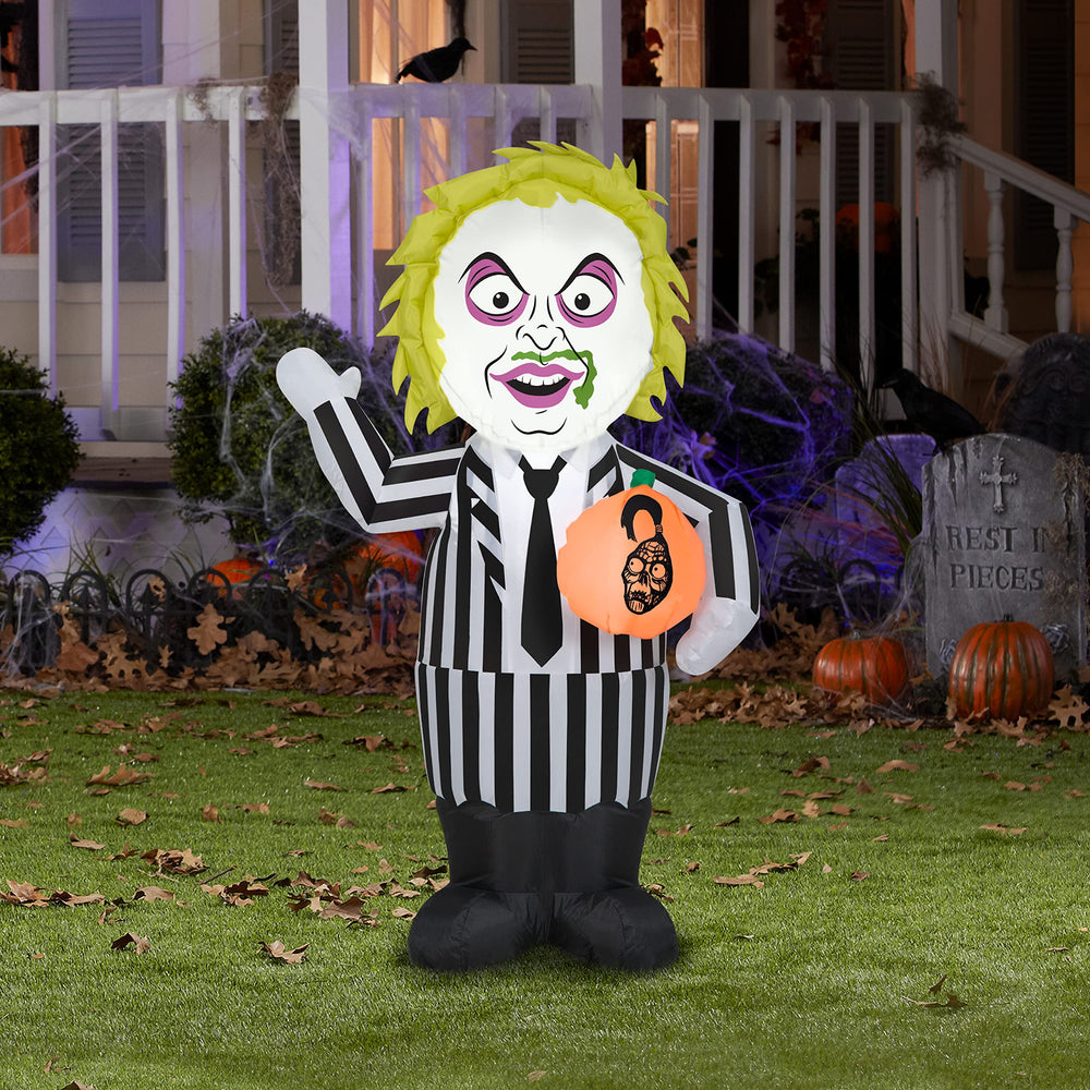 Gemmy Beetlejuice close-up of black-and-white stripes, detailed film-inspired texture