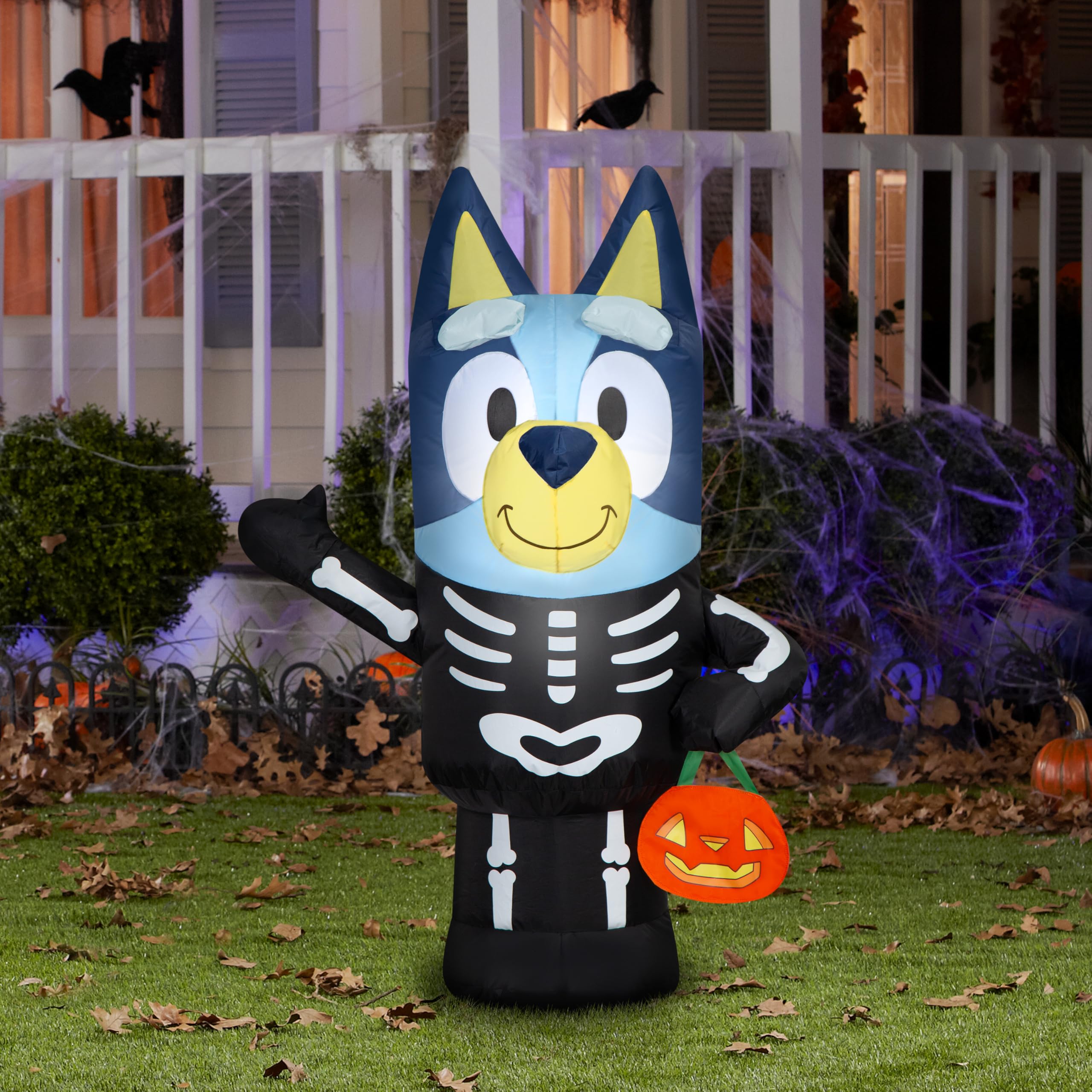 Gemmy Bluey close-up of costume fabric and stitched details for durable seasonal display benefit