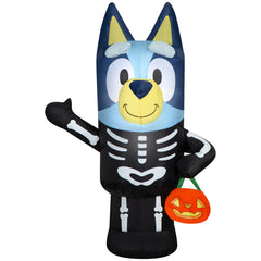 Gemmy Bluey front view showing full 3.5 ft figure and playful skeleton costume benefit visibility