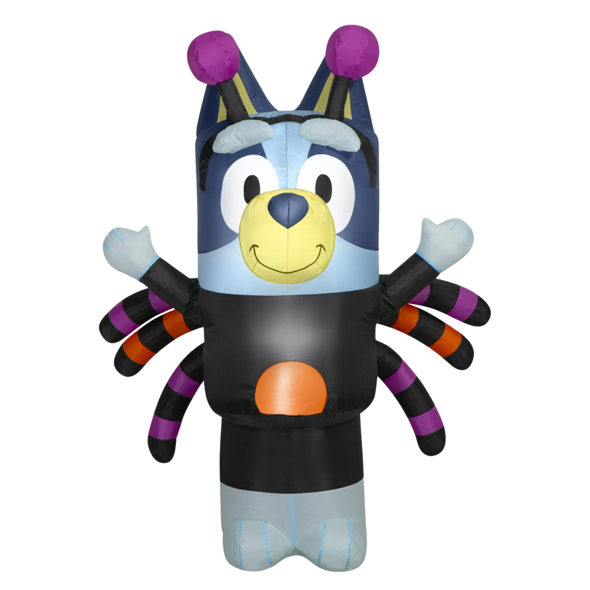 Gemmy Bluey front view showing friendly face and spider costume for curb appeal