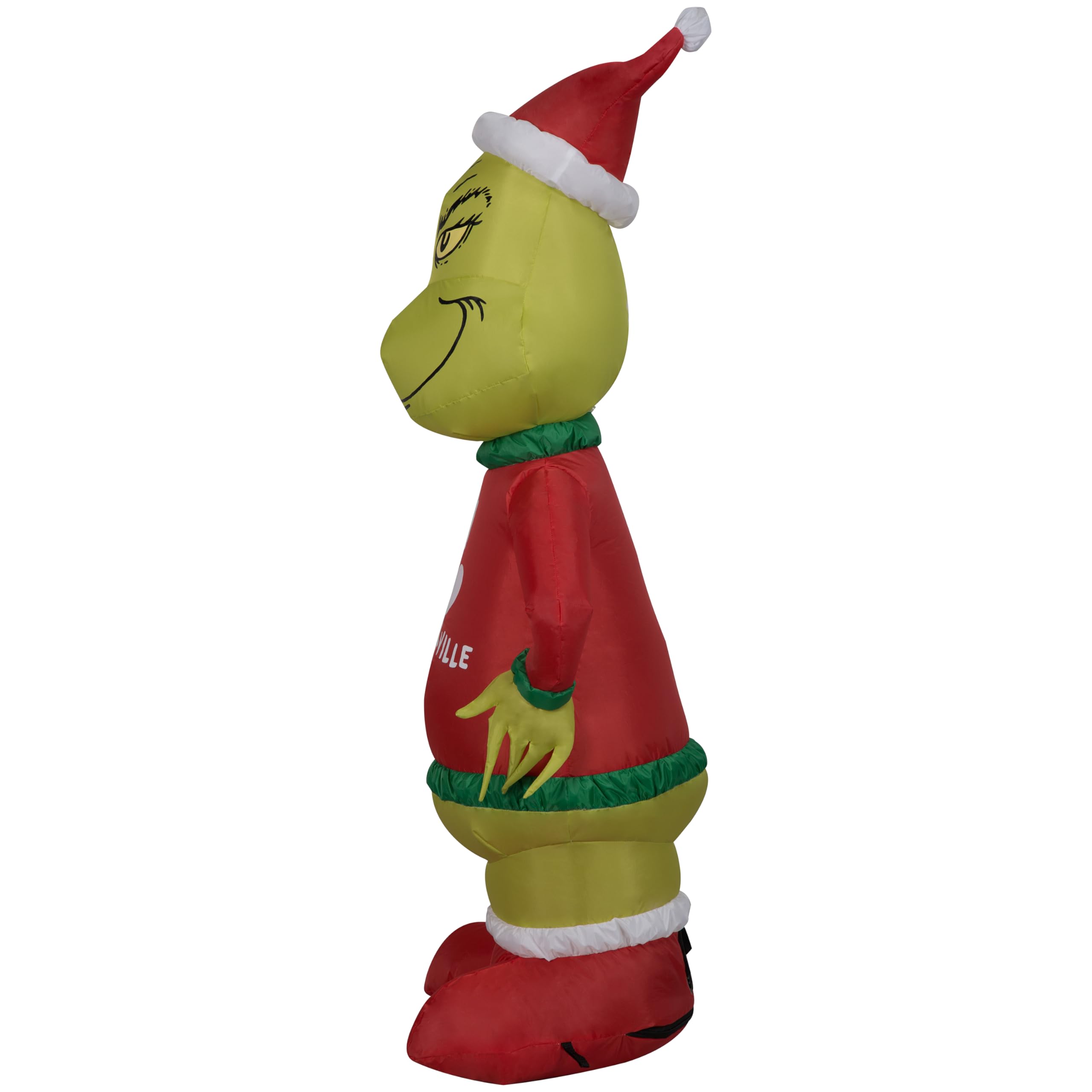 Gemmy Grinch lit at night with LEDs for bright energy-saving visibility