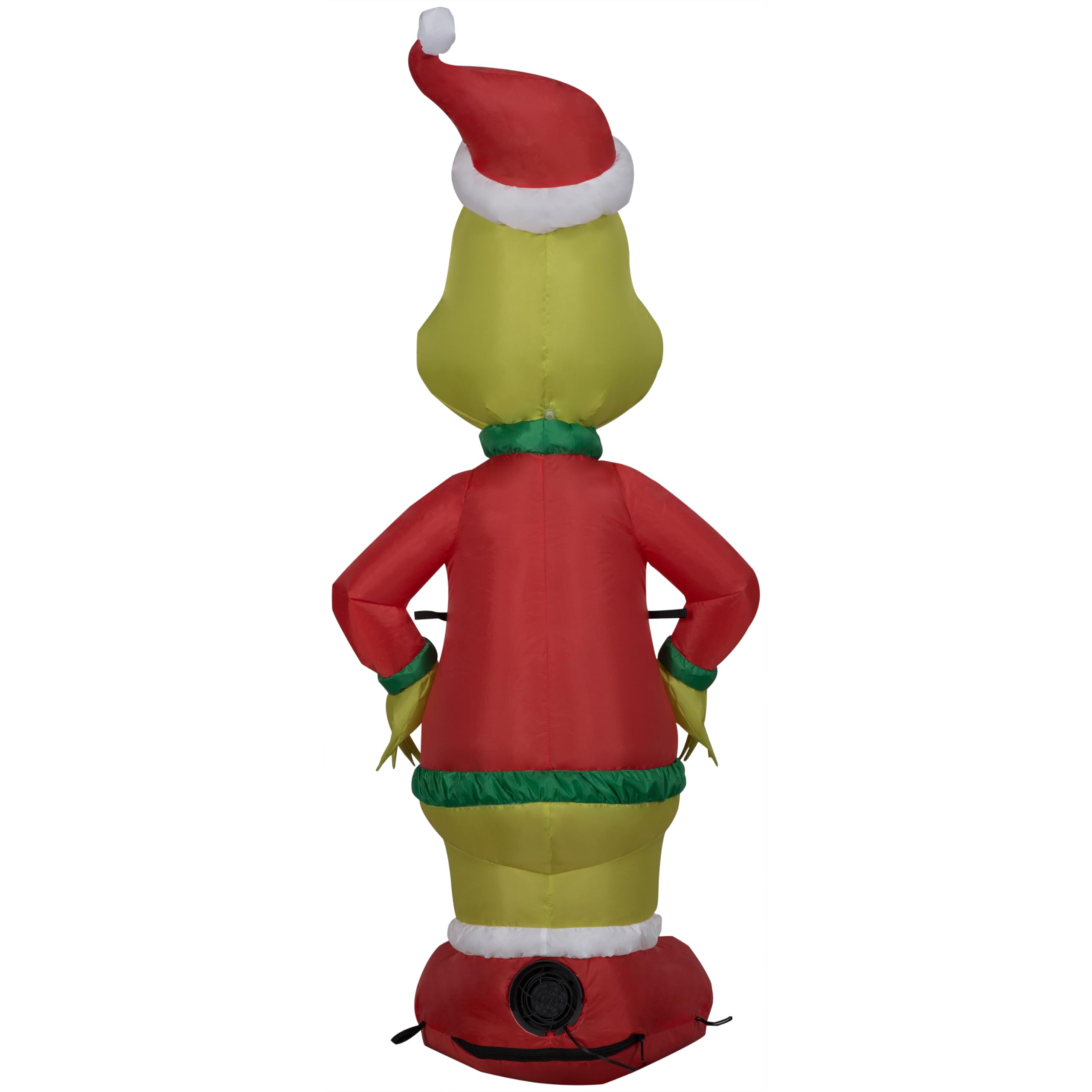 Gemmy Grinch staked in yard demonstrating stable outdoor display and durability
