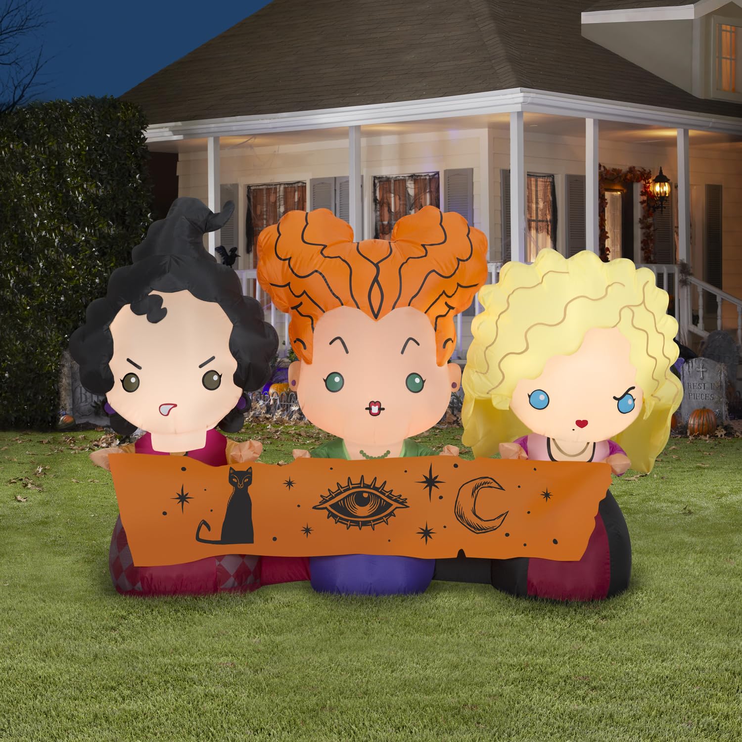 Gemmy Hocus Pocus Sisters side profile inflated demonstrating scale and visibility