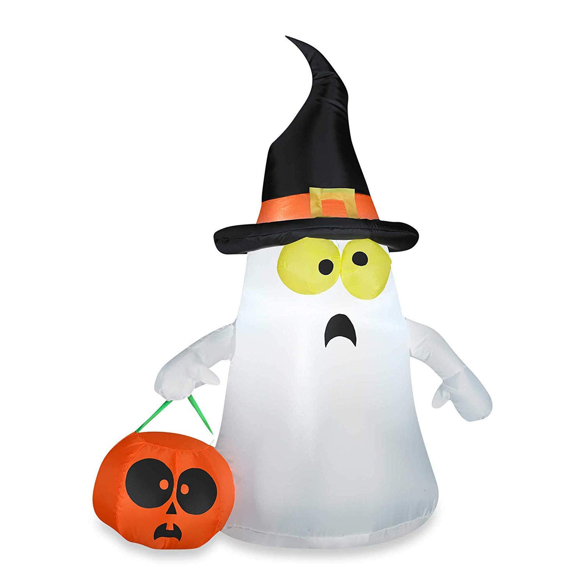 Gemmy inflatable ghost front view showing white design and easy setup benefit