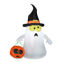 Gemmy inflatable ghost front view showing white design and easy setup benefit