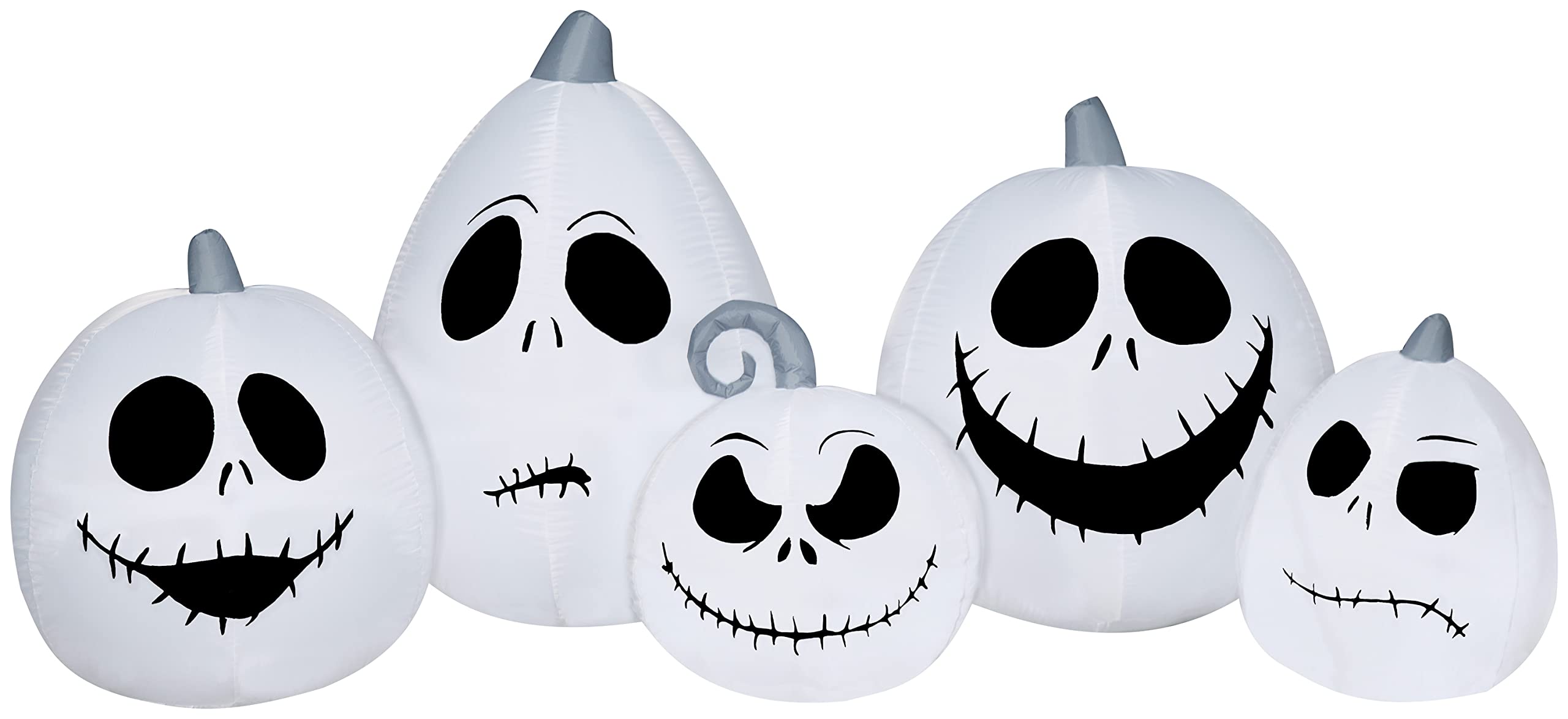 Gemmy front view of Jack Skellington white pumpkin inflates quickly and creates curb appeal
