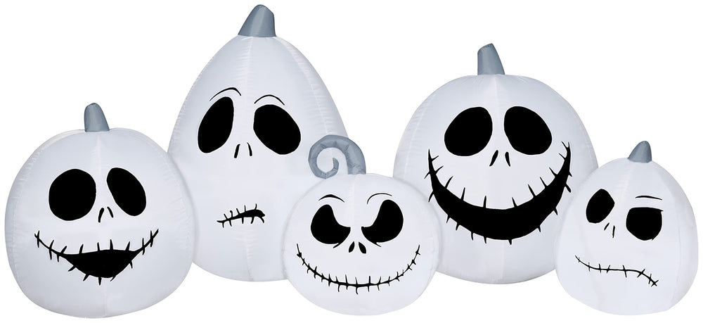 Gemmy front view of Jack Skellington white pumpkin inflates quickly and creates curb appeal