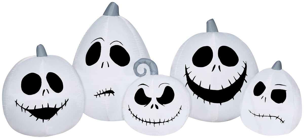 Gemmy front view of Jack Skellington white pumpkin inflates quickly and creates curb appeal