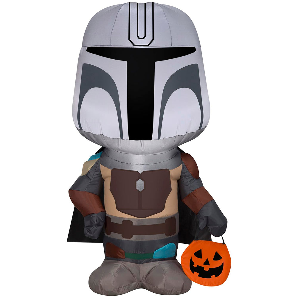 Gemmy Mandalorian beside a porch step showing scale and easy placement