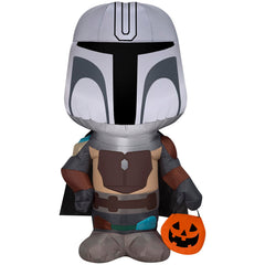 Gemmy Mandalorian beside a porch step showing scale and easy placement