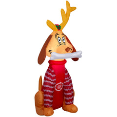 Gemmy Max front view showing festive sweater and antlers, bright holiday impact