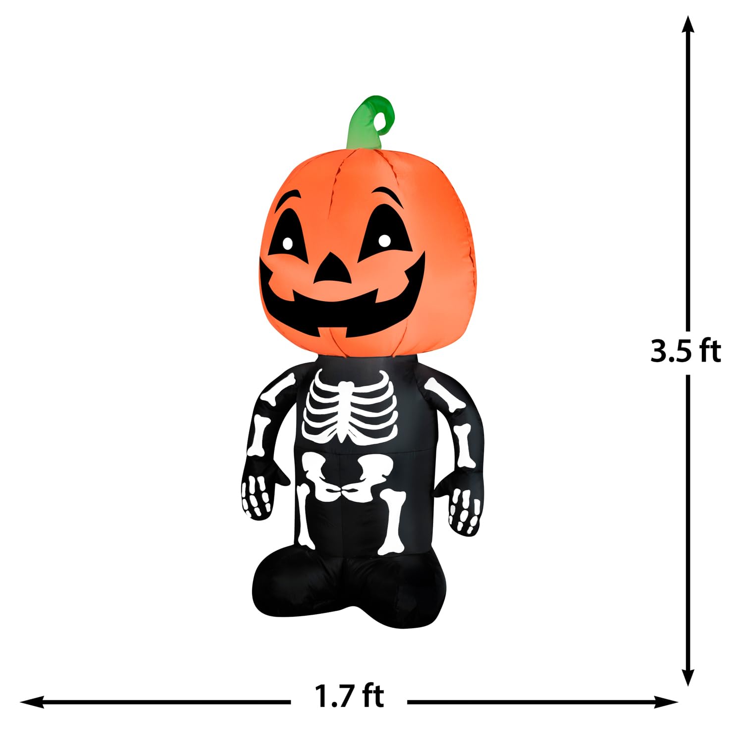 Gemmy side profile displays full skeleton shape and weather-resistant polyester benefit