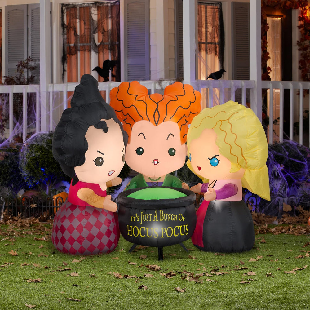 Gemmy Sanderson Sisters cauldron close-up highlighting design and readable text