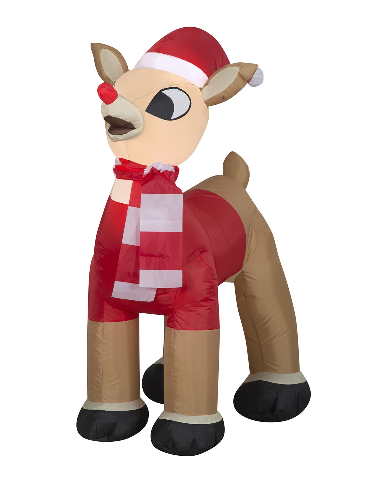 Gemmy inflatable Rudolph front view with Santa outfit for festive yard appeal