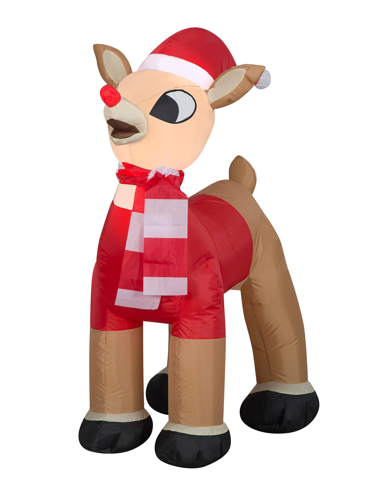 Gemmy inflatable Rudolph front view with Santa outfit for festive yard appeal