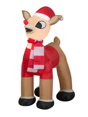 Gemmy inflatable Rudolph front view with Santa outfit for festive yard appeal