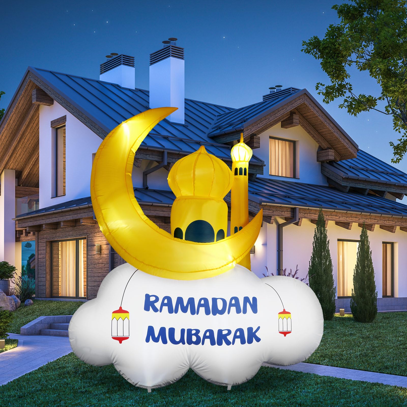 Gemscream front view inflatable moon and mosque showing festive look and curb appeal