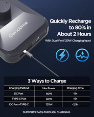 GENDOME DC cable plugged into pack showing secure connection benefit