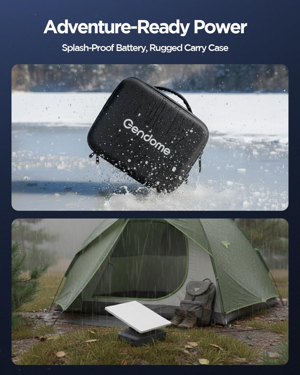 GENDOME powering Starlink Mini at campsite showing reliable off-grid internet benefit