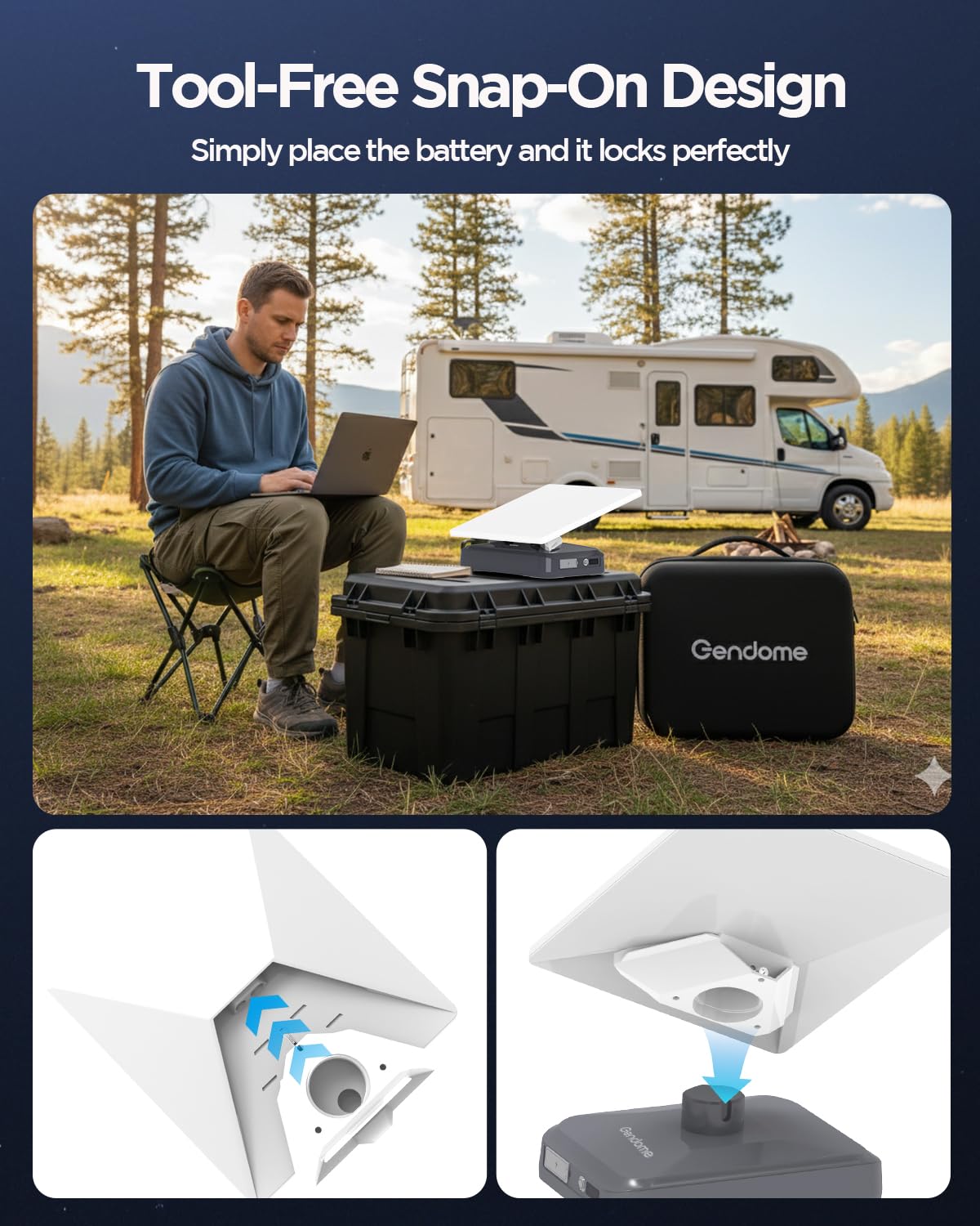 GENDOME pack beside water bottle showing scale and portability benefit