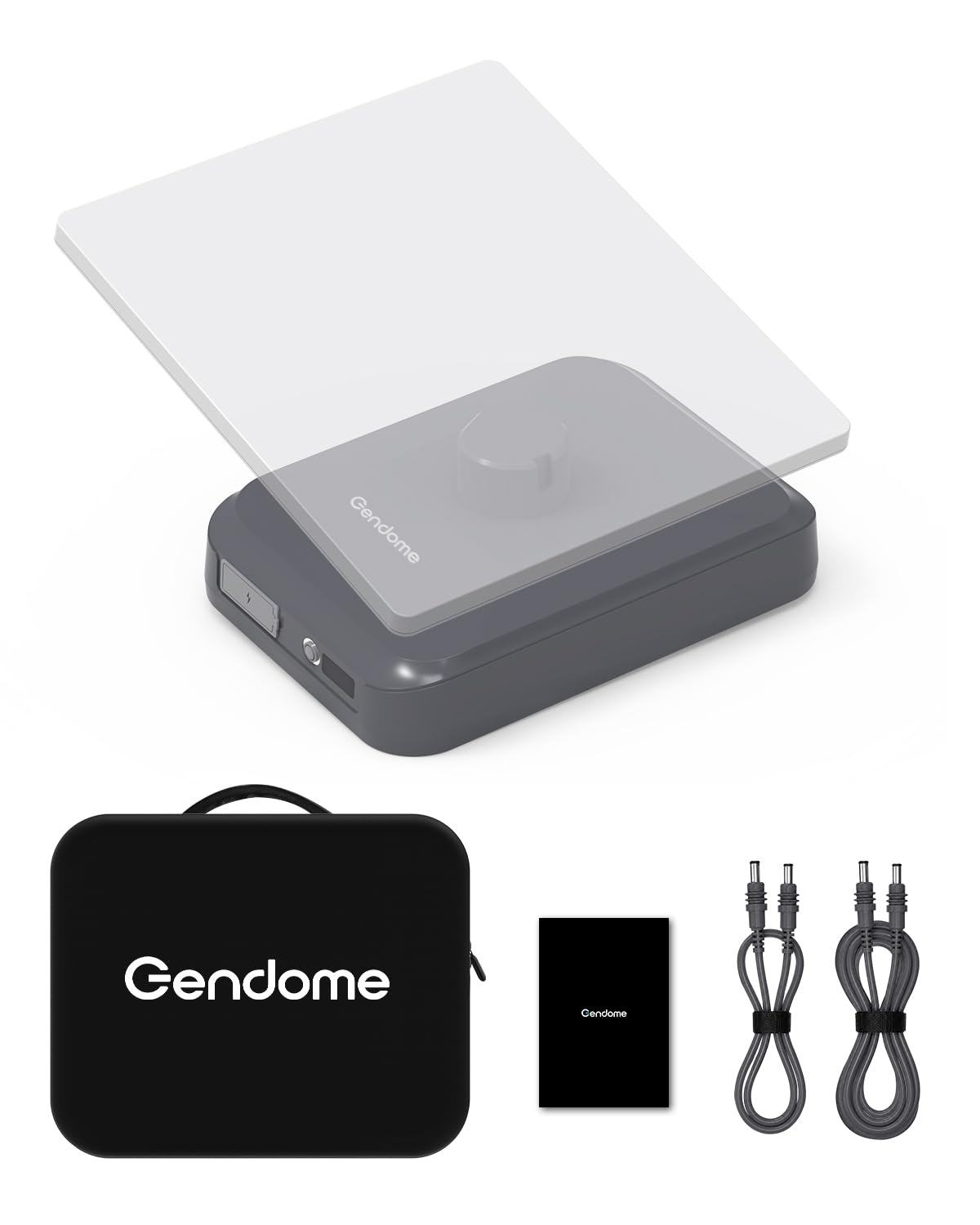 GENDOME front view of StarGrid kit showing battery and case, convenient portability