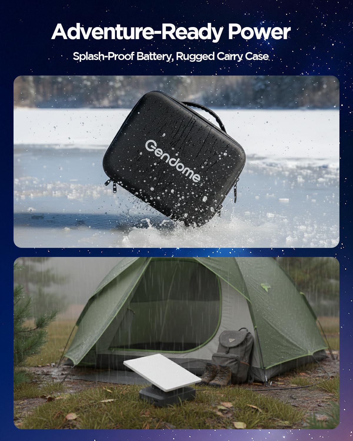 GENDOME size comparison beside a laptop showing compact travel-ready scale