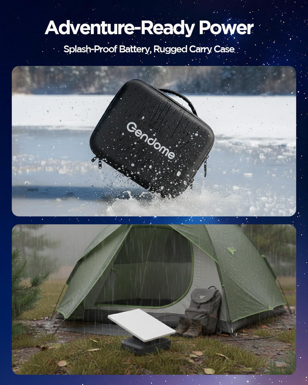 GENDOME size comparison beside a laptop showing compact travel-ready scale