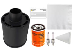 Generac 5663 kit laid out showing filters plug funnel and chamois for easier maintenance