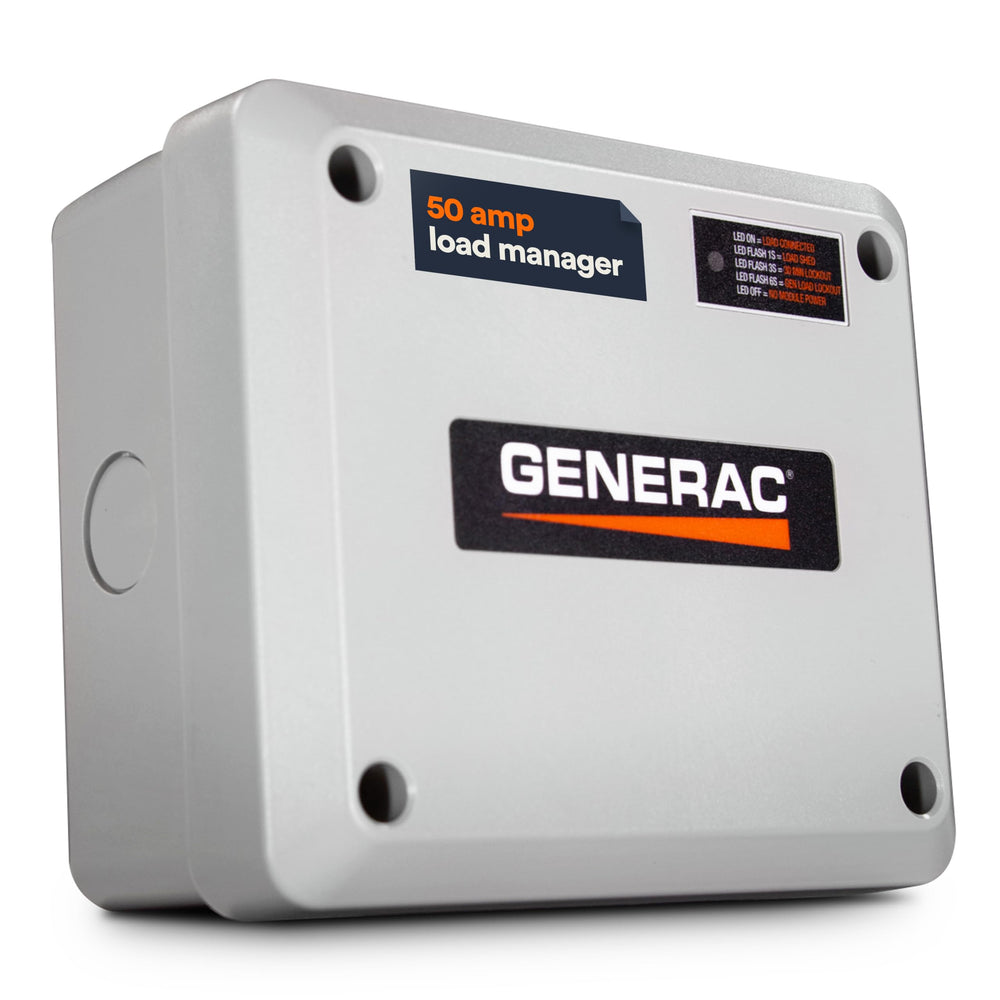Generac front view of 50A load manager showing compact enclosure and robust design benefit