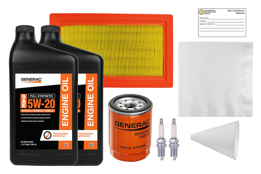 Generac maintenance kit front packaging showing contents and model 0J932300 benefit reliability
