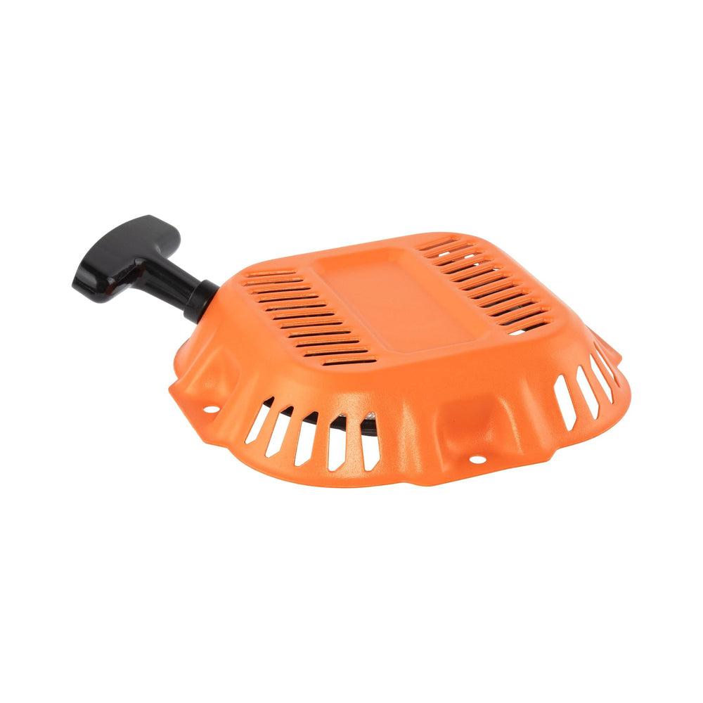 Generac recoil starter front view showing orange housing and mounting points for easy replacement benefit