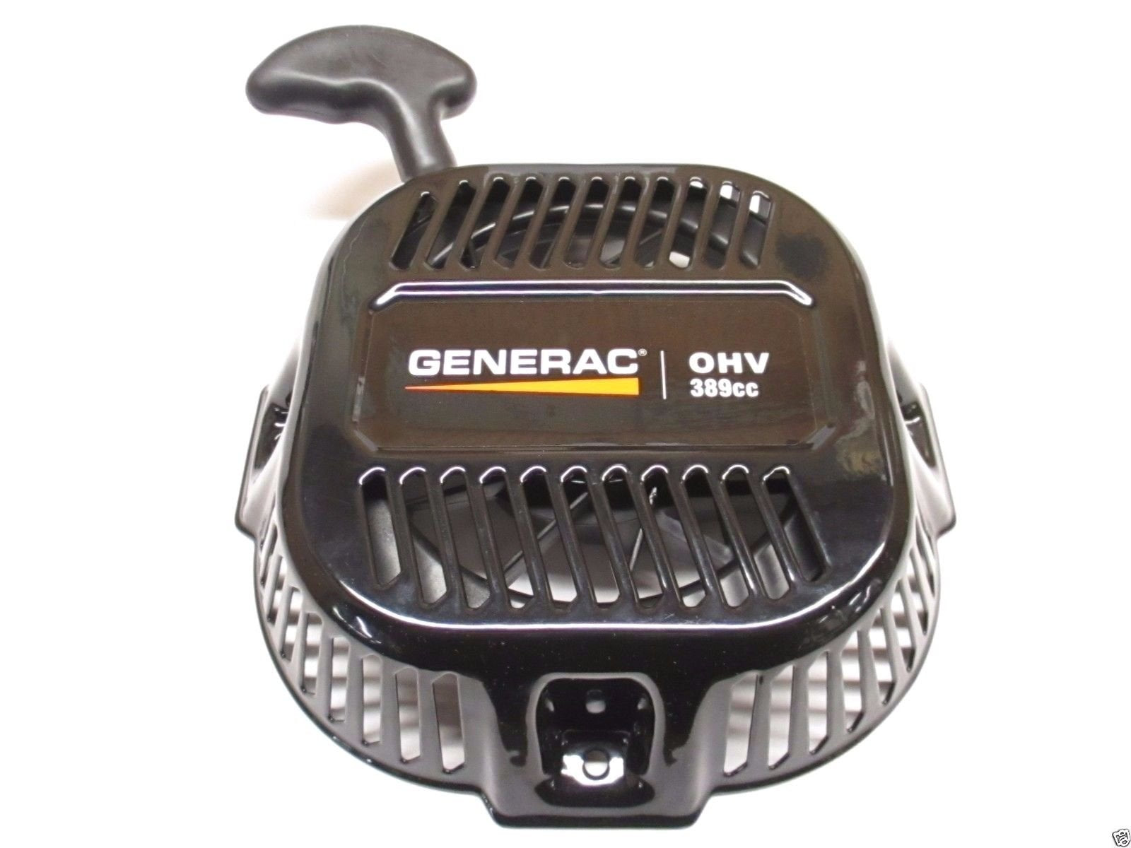 Generac recoil starter front view showing OEM fit and durable black finish for reliable starts
