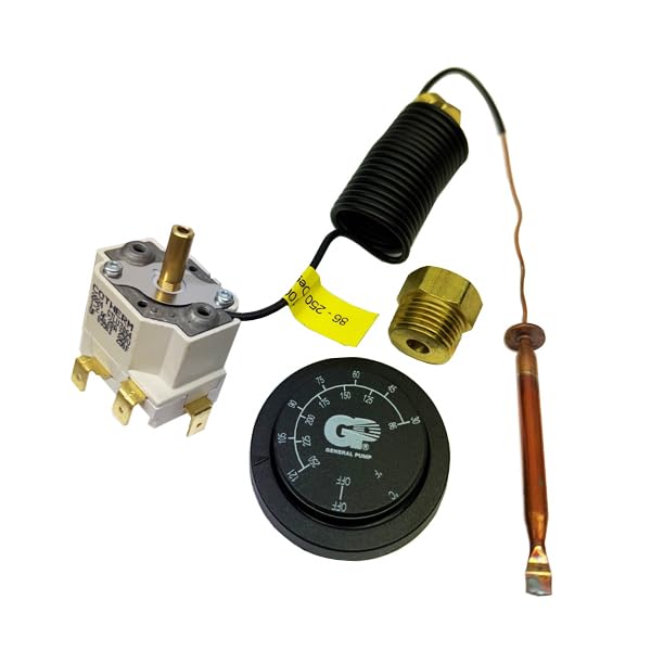 General Pump remote thermostat front panel view showing knob and dual scale for accurate control
