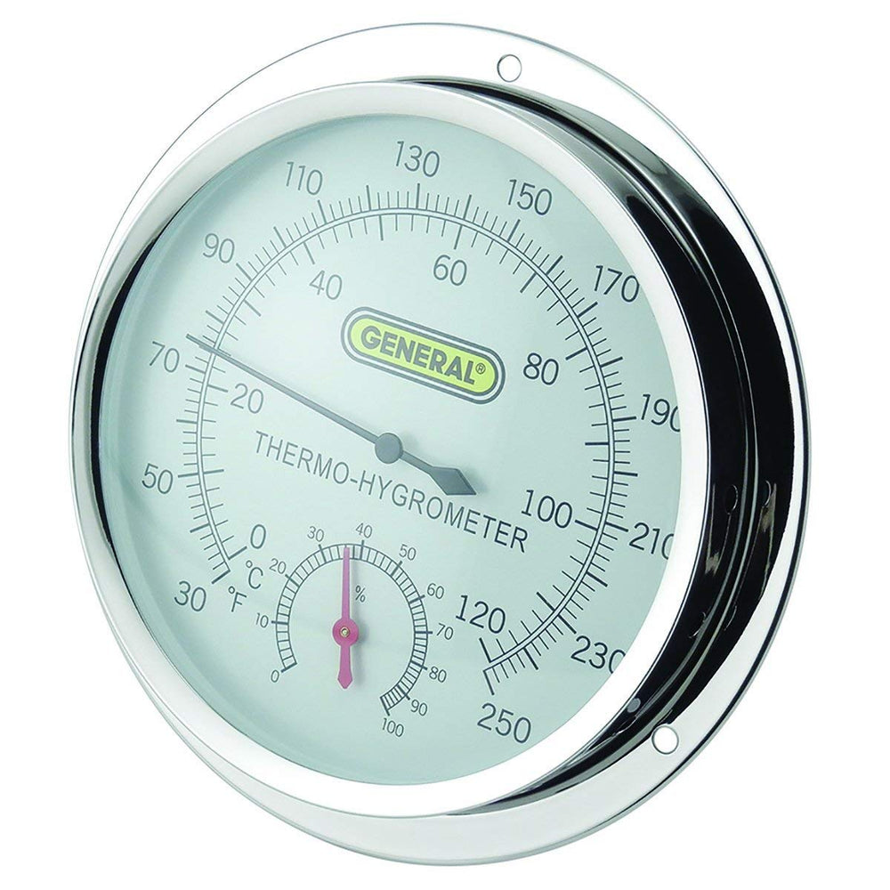 General Tools A600FC close-up of dial and pointer highlighting accuracy and easy-to-read temperature humidity scales