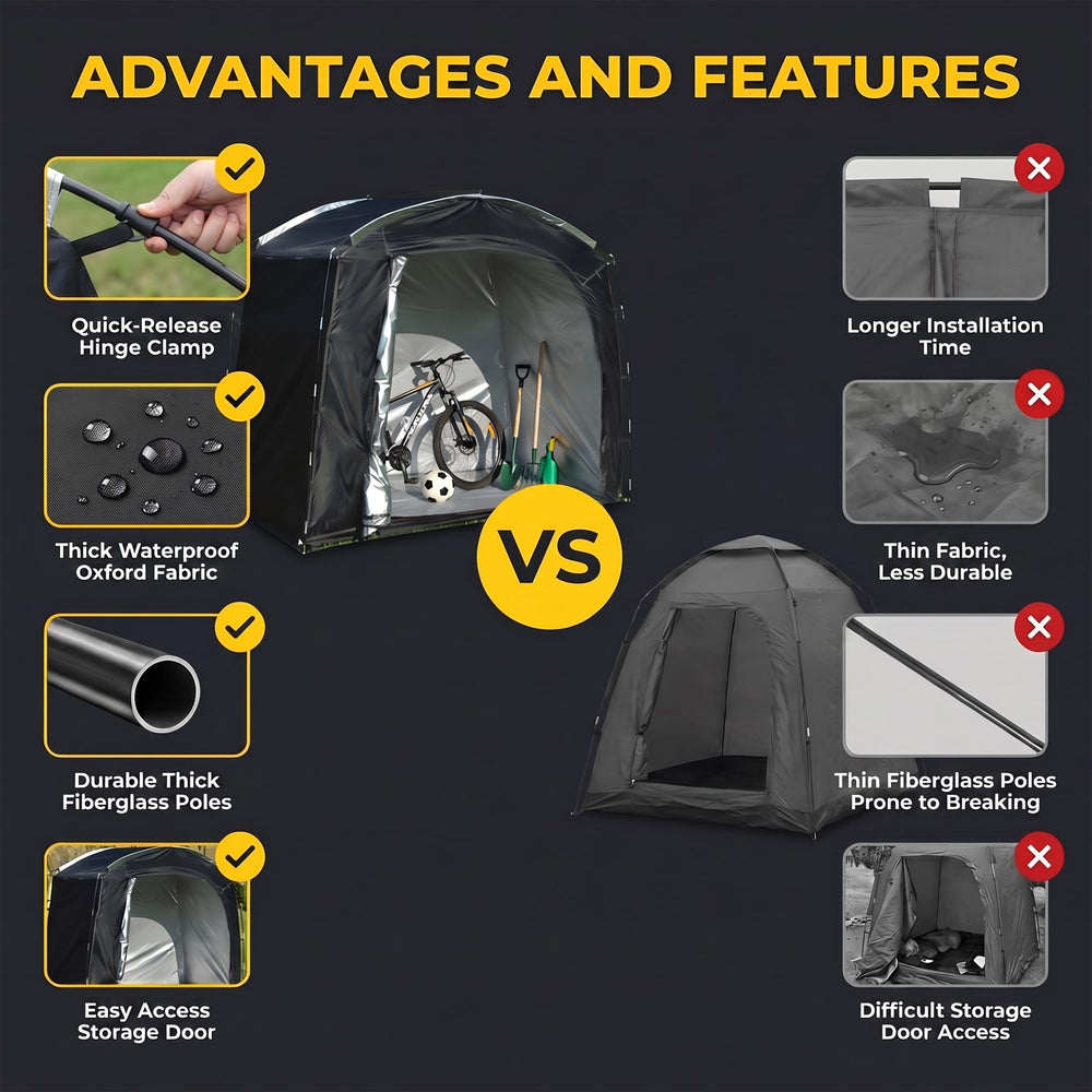Generic bike tent anchored in backyard demonstrating wind stability