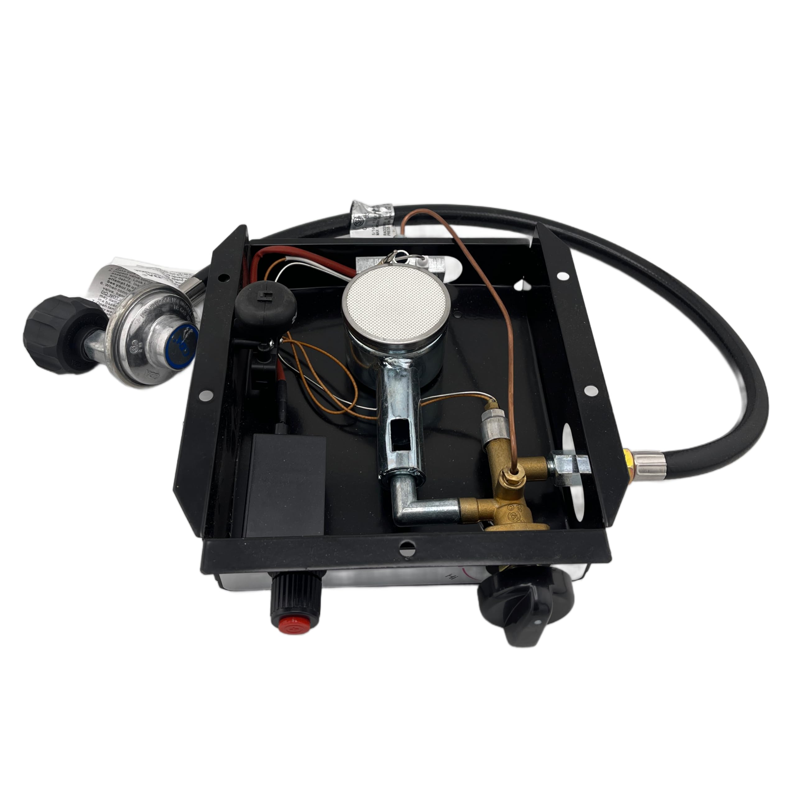 Generic burner module close-up displaying glass tube mount and flame ports for even heat
